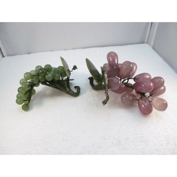 Amethyst and Green Aventurine Stone Grape Clusters with Leaves Set of 2 - Picture 11 of 16